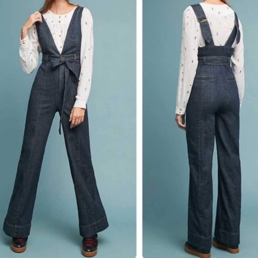 Anthropologie Pilcro & The Letterpress Denim Overall Bib Jumpsuit Plunging V 2